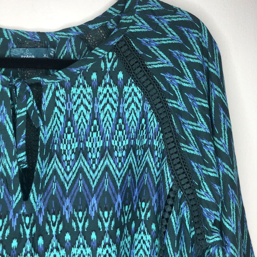 Prana Women's XL Green Purple Long Sleeve Bohemian Lightweight Crochet Tunic Top - Picture 3 of 7